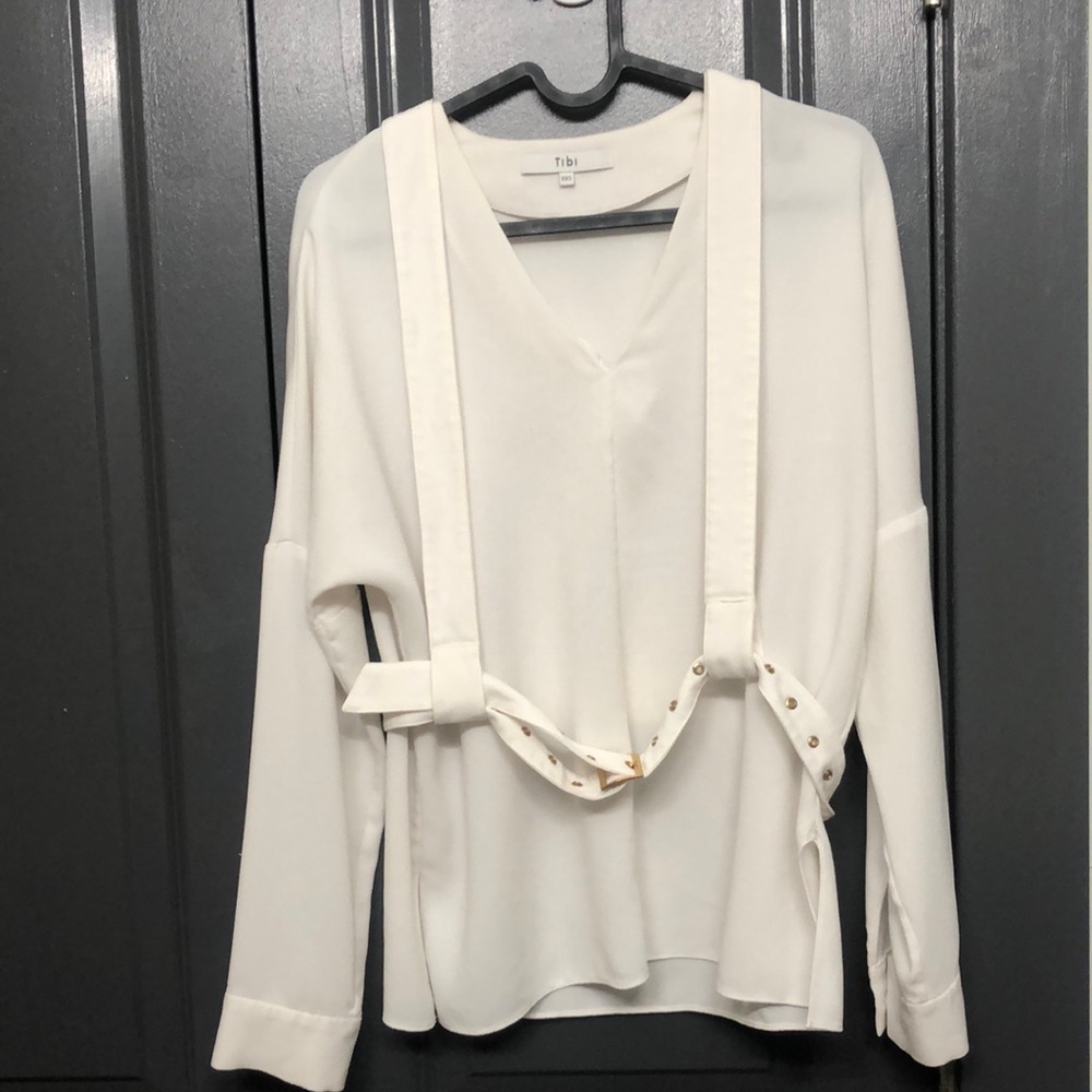 Tibi strappy crepe blouse ivory